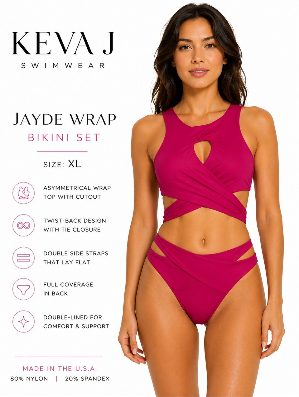 Keva J Jayde Wrap Bikini Swimsuit Set – Fuchsia Pink – XL – NWT